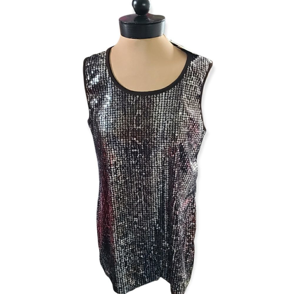 Chico"s Travelers Collection Brown Silver Sequin Tank Sleeveless Top, Chico's 2,